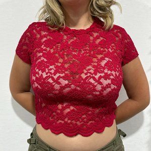Ambiance Cropped Lace blouse. Lightweight, barely worn #night #red